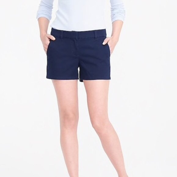 J Crew Factory Women Navy 3.5 In Classic Chino Shorts size 4 Blue Stretch Preppy - Picture 2 of 10